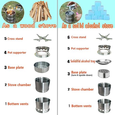 RHAICXANS Camping Stove Portable Folding Wood Burning Stoves Stainless Steel Backpacking Stove for Outdoor Hiking Picnic BBQ - M in Saudi Arabia