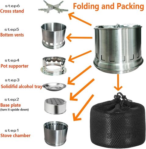 RHAICXANS Camping Stove Portable Folding Wood Burning Stoves Stainless Steel Backpacking Stove for Outdoor Hiking Picnic BBQ - M in Saudi Arabia