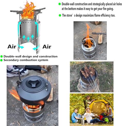 RHAICXANS Camping Stove Portable Folding Wood Burning Stoves Stainless Steel Backpacking Stove for Outdoor Hiking Picnic BBQ - M in Saudi Arabia