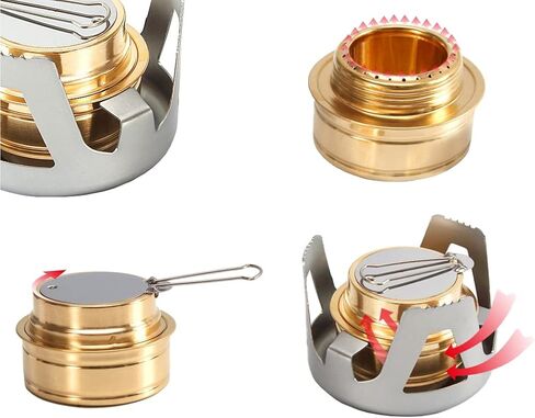 Mini Alcohol Backpacking Stove, Lightweight Brass Spirit Burner with Aluminium Stand for Camping Hiking and Picnic in Saudi Arabia