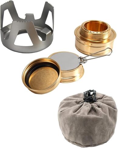 Mini Alcohol Backpacking Stove, Lightweight Brass Spirit Burner with Aluminium Stand for Camping Hiking and Picnic in Saudi Arabia
