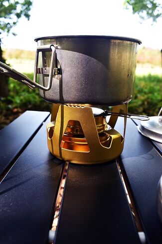 Mini Alcohol Backpacking Stove, Lightweight Brass Spirit Burner with Aluminium Stand for Camping Hiking and Picnic in Saudi Arabia