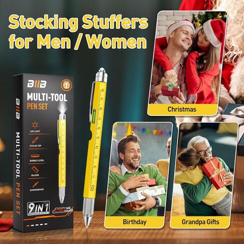BIIB Birthday Gifts for Men, 9 in 1 Multitool Pen Gifts for Men, Stocking Stuffers for Adults Men, Mens Gifts for Dad Husband, Dad Gifts for Him, Gifts for Men Who Have Everything, Tools for Men in Kuwait