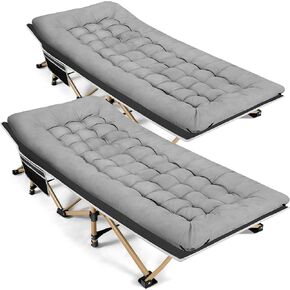Fragess Portable Camping Cot, Sleeping Cot for Adult, 28" Extra Wide Heavy Duty Folding Cot with Thick Mattress, Portable Camping Bed for Outdoor Camping/Office, Home Nap 2Pcs (Blue)