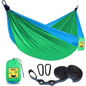 SZHLUX Kids Hammock - Kids Camping Gear, Camping Accessories with 2 Tree Straps and Carabiners for Indoor/Outdoor Use, Sapphire Blue & Grass Green in Kuwait