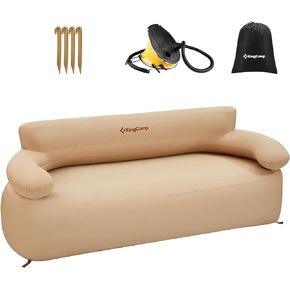KingCamp Folding Inflatable Couch Sofa Camping Chair Heavy Duty for Adults Waterproof Outdoor Air Sofa with Fixed Webbing Support 660 lbs Blow Up Couch for Camping Picnic Beach Travel(Khaki)