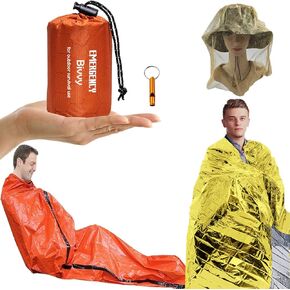 Emergency Sleeping Bags Thermal Blankets Mosquito Head Net Mesh Set 3 Pack, Survival Bivy Sack Survival Gear for Hiking, Camping, First Aid Kits, Outdoor Survival Gear in Kuwait