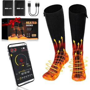 2023 جوارب ساخنة مطورة للرجال والنساء، جوارب كهربائية ببطارية قابلة لإعادة الشحن بقدرة 5000 مللي أمبير في الساعة مع التحكم في التطبيق، جوارب دافئة للطقس البارد في الشتاء مع 4 إعدادات للحرارة، أجهزة تدفئة القدم للصيد والمشي لمسافات طويلة والتخييم in Kuwait