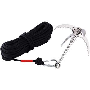Ant Mag Grappling Hook Stainless Steel Claw Carabiner, 8mm 65ft Black Rope | Auxiliary Rope for Camping, Hiking, Tree Grabbing, Water Lifting, Salvage, Heavy Duty Outdoor Rescue Gear in Saudi Arabia
