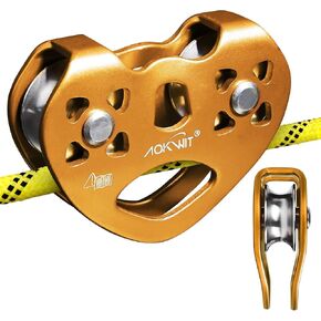 AOKWIT Zipline Pulley 25kn Aluminum Stainless Steel Roller Double Tandem Dual Trolley Ropes 8-13mm Climbing Pulley Cable Rope Heavy Duty for Rescue Hauling Backyard Zipline Rigging Rock Climbing Gear in Kuwait