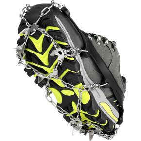Crampons, 19 Spikes Ice Cleats Traction Snow Grips for Hiking Boots, Shoes Women Men Kids, Safe Protect for Hiking Fishing Climbing Mountaineering