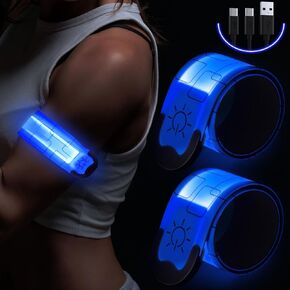 Simket LED Armband Rechargeable for Running Walking at Night (2 Pack), Running Lights for Runners, Running Lights, High Visibility Reflective Running Gear Adjustable Light Up Bands for Men Women Kids