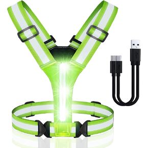 OMKHE LED Reflective Vest Running Gear, USB Rechargeable LED Light Up Vest High Visibility with Adjustable Waist/Shoulde