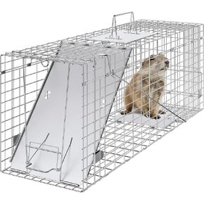VEVOR Live Animal Cage Trap, 50" x 20" x 26" Humane Cat Trap Galvanized Iron, Folding Animal Trap with Handle for Stray Dogs, Armadillos, Raccoons, Marmots, Foxes in Saudi Arabia