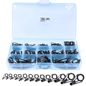 9KM DWLIFE Fishing Rod Tip Repair Kit, Black Stainless Steel, Wear Resistant Ceramic Ring, Guide Replacement 25/35/45/60/65pcs in Kuwait