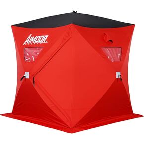 Aimdorarchery 3 to 4 Person Ice Fishing Shelter-Waterproof Oxford Fabric 300D Portable Pop-Up Ice Fishing Angler Hub Shelter Tent with 2 Doors for Outdoor Fishing Tent Lowest Temps, Red in Kuwait