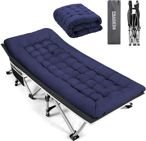 Fragess Portable Camping Cot, Sleeping Cot for Adult, 28" Extra Wide Heavy Duty Folding Cot Max Load 600LBS with Thick Mattress, Portable Camping Bed for Camp Outdoor/Office, Home Nap (Blue) in Kuwait