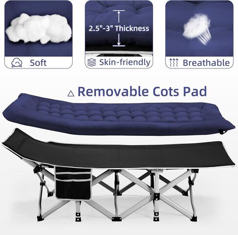 Fragess Portable Camping Cot, Sleeping Cot for Adult, 28" Extra Wide Heavy Duty Folding Cot Max Load 600LBS with Thick Mattress, Portable Camping Bed for Camp Outdoor/Office, Home Nap (Blue) in Kuwait