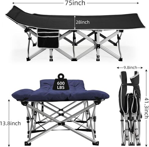 Fragess Portable Camping Cot, Sleeping Cot for Adult, 28" Extra Wide Heavy Duty Folding Cot Max Load 600LBS with Thick Mattress, Portable Camping Bed for Camp Outdoor/Office, Home Nap (Blue) in Kuwait