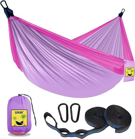 SZHLUX Kids Hammock - Kids Camping Gear, Camping Accessories with 2 Tree Straps and Carabiners for Indoor/Outdoor Use, Sapphire Blue & Grass Green in Kuwait