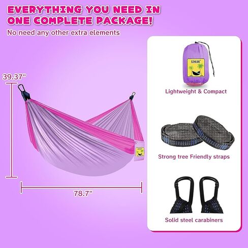 SZHLUX Kids Hammock - Kids Camping Gear, Camping Accessories with 2 Tree Straps and Carabiners for Indoor/Outdoor Use, Sapphire Blue & Grass Green in Kuwait
