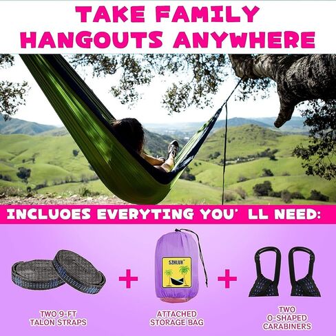 SZHLUX Kids Hammock - Kids Camping Gear, Camping Accessories with 2 Tree Straps and Carabiners for Indoor/Outdoor Use, Sapphire Blue & Grass Green in Kuwait