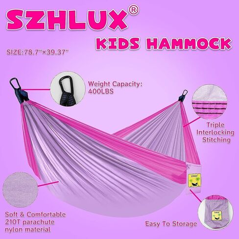 SZHLUX Kids Hammock - Kids Camping Gear, Camping Accessories with 2 Tree Straps and Carabiners for Indoor/Outdoor Use, Sapphire Blue & Grass Green in Kuwait
