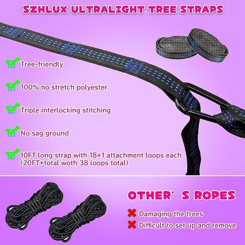 SZHLUX Kids Hammock - Kids Camping Gear, Camping Accessories with 2 Tree Straps and Carabiners for Indoor/Outdoor Use, Sapphire Blue & Grass Green in Kuwait
