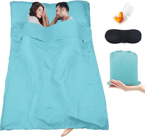 Sleeping Bag Liner,Travel Sheet & Adult Sleep Sack, Camping Sheets Travel Sleep Sack for Backpacking,Hotels & Hostels -Lightweight Single &Double Travel Sheet Camping Sheets in Kuwait