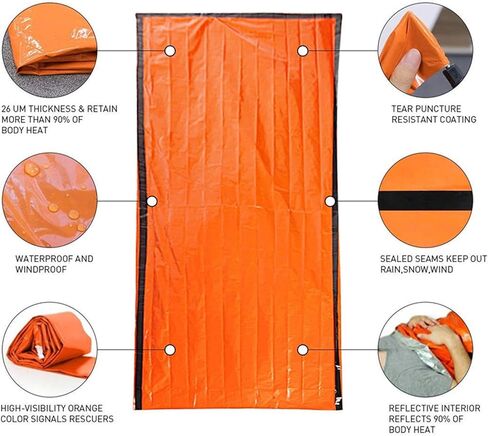 Emergency Sleeping Bags Thermal Blankets Mosquito Head Net Mesh Set 3 Pack, Survival Bivy Sack Survival Gear for Hiking, Camping, First Aid Kits, Outdoor Survival Gear in Kuwait