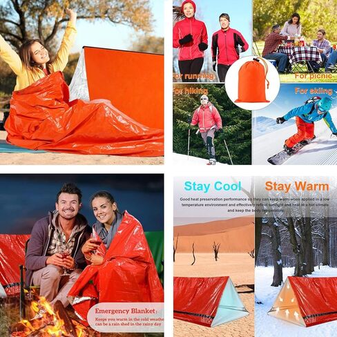 Emergency Sleeping Bags Thermal Blankets Mosquito Head Net Mesh Set 3 Pack, Survival Bivy Sack Survival Gear for Hiking, Camping, First Aid Kits, Outdoor Survival Gear in Kuwait