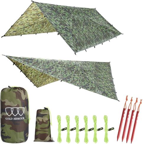 Gold Armour Rainfly Tarp Hammock, Premium 14.7ft/12ft/10ft/8ft Rain Fly Cover, Waterproof Ultralight Camping Shelter Canopy, Survival Equipment Gear Camping Tent Accessories (OD Green 12ft x 10ft) in Kuwait