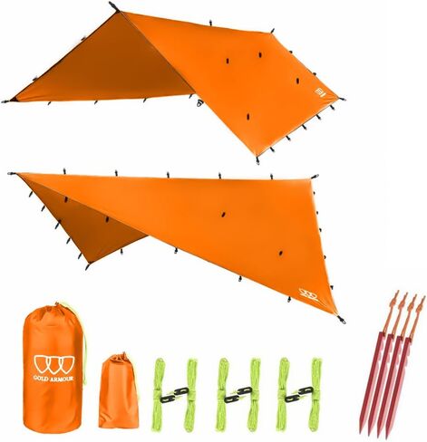 Gold Armour Rainfly Tarp Hammock, Premium 14.7ft/12ft/10ft/8ft Rain Fly Cover, Waterproof Ultralight Camping Shelter Canopy, Survival Equipment Gear Camping Tent Accessories (OD Green 12ft x 10ft) in Kuwait