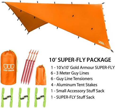 Gold Armour Rainfly Tarp Hammock, Premium 14.7ft/12ft/10ft/8ft Rain Fly Cover, Waterproof Ultralight Camping Shelter Canopy, Survival Equipment Gear Camping Tent Accessories (OD Green 12ft x 10ft) in Kuwait