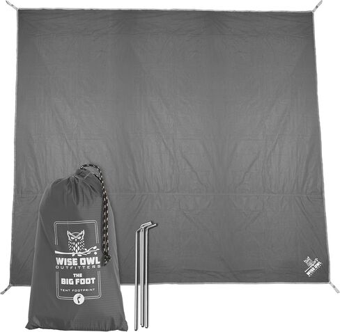 Wise Owl Outfitters Camping Tarp مقاوم للماء - خيمة قماش تحت الخيمة - يجب أن تكون معدات التخييم مع سهولة الإعداد بما في ذلك أوتاد الخيمة وحقيبة الحمل - رمادي كبير in Kuwait