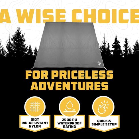 Wise Owl Outfitters Camping Tarp مقاوم للماء - خيمة قماش تحت الخيمة - يجب أن تكون معدات التخييم مع سهولة الإعداد بما في ذلك أوتاد الخيمة وحقيبة الحمل - رمادي كبير in Kuwait