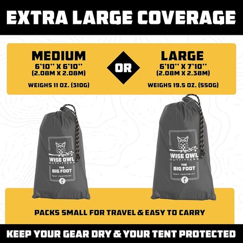 Wise Owl Outfitters Camping Tarp مقاوم للماء - خيمة قماش تحت الخيمة - يجب أن تكون معدات التخييم مع سهولة الإعداد بما في ذلك أوتاد الخيمة وحقيبة الحمل - رمادي كبير in Kuwait