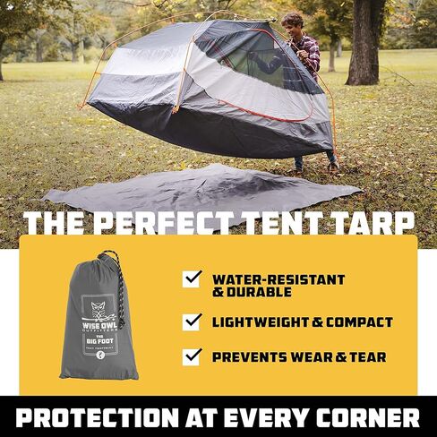 Wise Owl Outfitters Camping Tarp مقاوم للماء - خيمة قماش تحت الخيمة - يجب أن تكون معدات التخييم مع سهولة الإعداد بما في ذلك أوتاد الخيمة وحقيبة الحمل - رمادي كبير in Kuwait