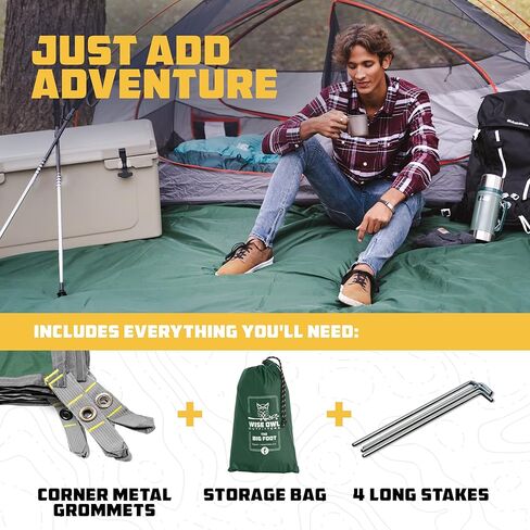 Wise Owl Outfitters Camping Tarp مقاوم للماء - خيمة قماش تحت الخيمة - يجب أن تكون معدات التخييم مع سهولة الإعداد بما في ذلك أوتاد الخيمة وحقيبة الحمل - رمادي كبير in Kuwait