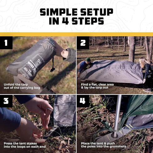 Wise Owl Outfitters Camping Tarp مقاوم للماء - خيمة قماش تحت الخيمة - يجب أن تكون معدات التخييم مع سهولة الإعداد بما في ذلك أوتاد الخيمة وحقيبة الحمل - رمادي كبير in Kuwait