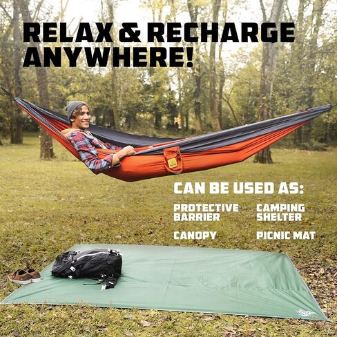 Wise Owl Outfitters Camping Tarp مقاوم للماء - خيمة قماش تحت الخيمة - يجب أن تكون معدات التخييم مع سهولة الإعداد بما في ذلك أوتاد الخيمة وحقيبة الحمل - رمادي كبير in Kuwait