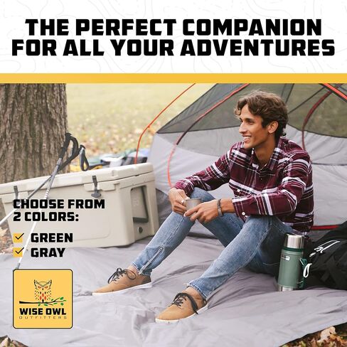 Wise Owl Outfitters Camping Tarp مقاوم للماء - خيمة قماش تحت الخيمة - يجب أن تكون معدات التخييم مع سهولة الإعداد بما في ذلك أوتاد الخيمة وحقيبة الحمل - رمادي كبير in Kuwait
