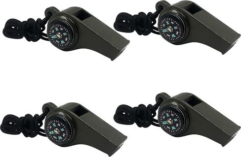2 Pack Emergency Survival Whistle, 3-in-1 Emergency Whistles with Compass and Thermometer, Loud Safety Whistle with Lanyard for Outdoor Hiking in Kuwait