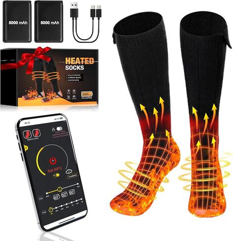 2023 جوارب ساخنة مطورة للرجال والنساء، جوارب كهربائية ببطارية قابلة لإعادة الشحن بقدرة 5000 مللي أمبير في الساعة مع التحكم في التطبيق، جوارب دافئة للطقس البارد في الشتاء مع 4 إعدادات للحرارة، أجهزة تدفئة القدم للصيد والمشي لمسافات طويلة والتخييم in Kuwait