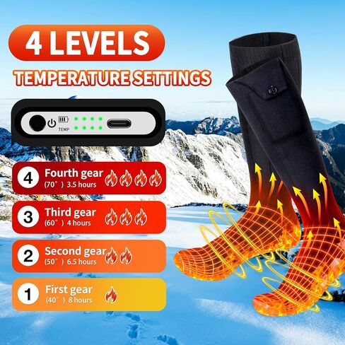 2023 جوارب ساخنة مطورة للرجال والنساء، جوارب كهربائية ببطارية قابلة لإعادة الشحن بقدرة 5000 مللي أمبير في الساعة مع التحكم في التطبيق، جوارب دافئة للطقس البارد في الشتاء مع 4 إعدادات للحرارة، أجهزة تدفئة القدم للصيد والمشي لمسافات طويلة والتخييم in Kuwait