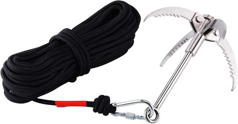 Ant Mag Grappling Hook Stainless Steel Claw Carabiner, 8mm 65ft Black Rope | Auxiliary Rope for Camping, Hiking, Tree Grabbing, Water Lifting, Salvage, Heavy Duty Outdoor Rescue Gear in Kuwait
