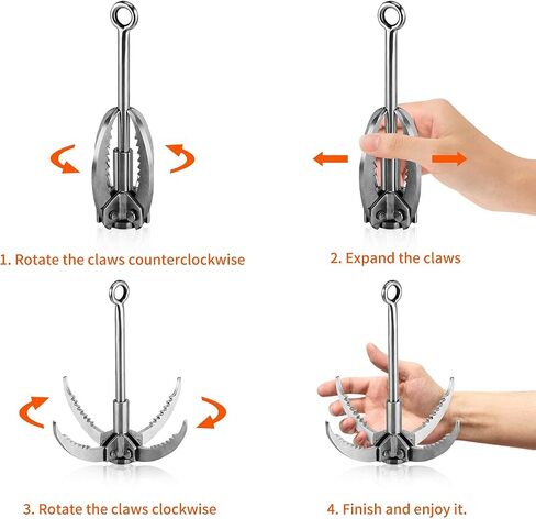 Ant Mag Grappling Hook Stainless Steel Claw Carabiner, 8mm 65ft Black Rope | Auxiliary Rope for Camping, Hiking, Tree Grabbing, Water Lifting, Salvage, Heavy Duty Outdoor Rescue Gear in Kuwait