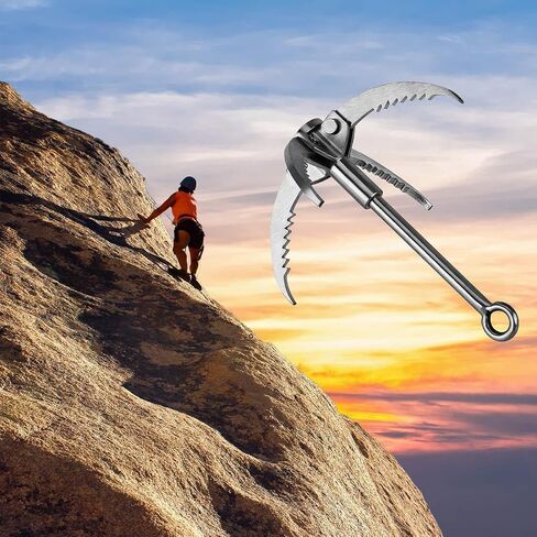 Ant Mag Grappling Hook Stainless Steel Claw Carabiner, 8mm 65ft Black Rope | Auxiliary Rope for Camping, Hiking, Tree Grabbing, Water Lifting, Salvage, Heavy Duty Outdoor Rescue Gear in Kuwait