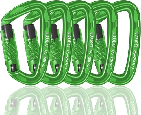 AINIKEY Climbing Carabiner Clips 25kN Auto Locking Carabiner, Professional Heavy Duty Large Locking Carabiner Clips for Rock/Ice Climbing Rappelling Rescue Swing etc, D Shaped, Large Size（Green-5PCS） in Saudi Arabia