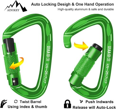 AINIKEY Climbing Carabiner Clips 25kN Auto Locking Carabiner, Professional Heavy Duty Large Locking Carabiner Clips for Rock/Ice Climbing Rappelling Rescue Swing etc, D Shaped, Large Size（Green-5PCS） in Saudi Arabia